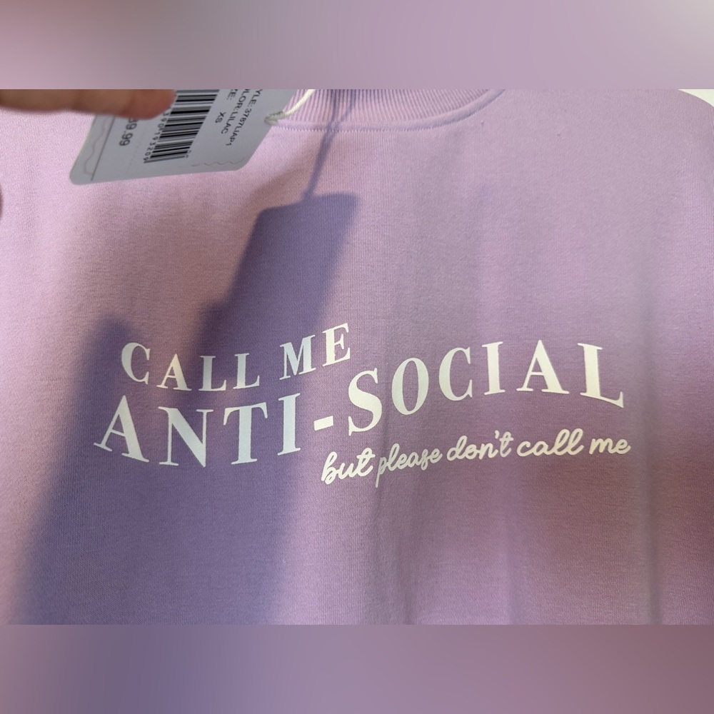 Brand New SkinnyDip Lavender "Anti-Social" Graphic Crewneck Sweatshirt - Picture 3 of 5